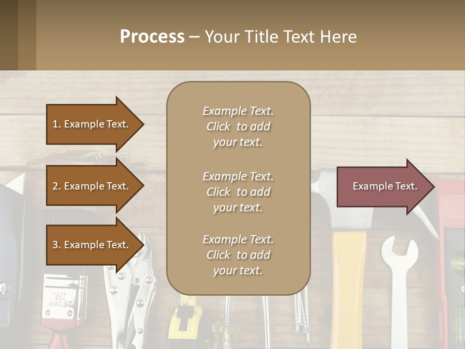 A Variety Of Tools On A Wooden Table PowerPoint Template