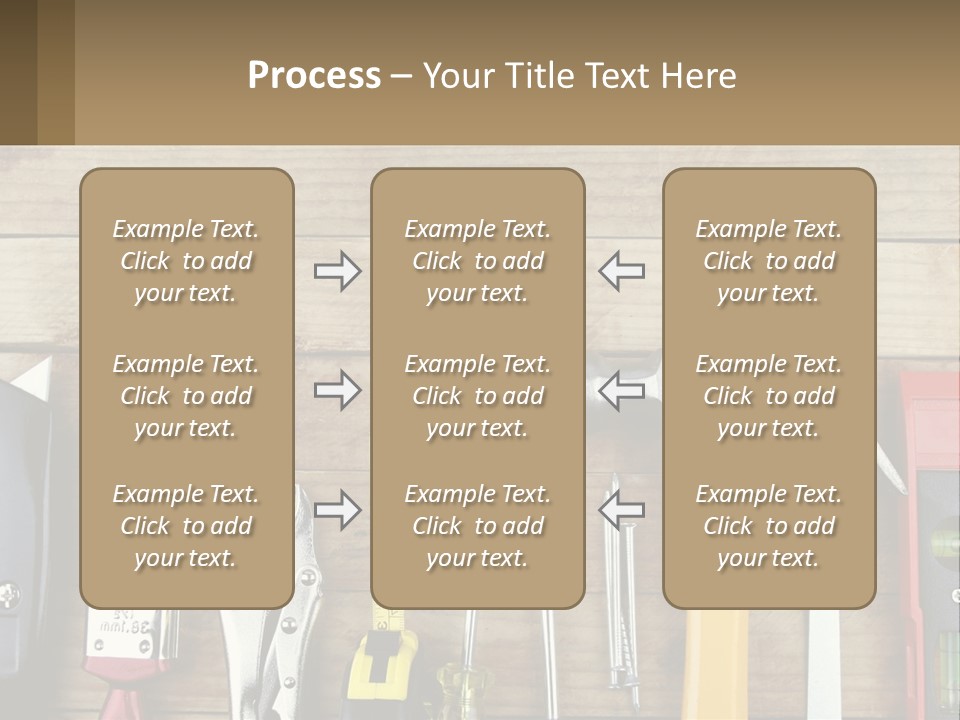 A Variety Of Tools On A Wooden Table PowerPoint Template