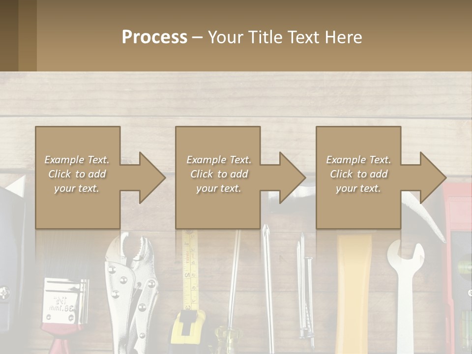 A Variety Of Tools On A Wooden Table PowerPoint Template