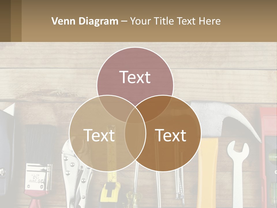 A Variety Of Tools On A Wooden Table PowerPoint Template