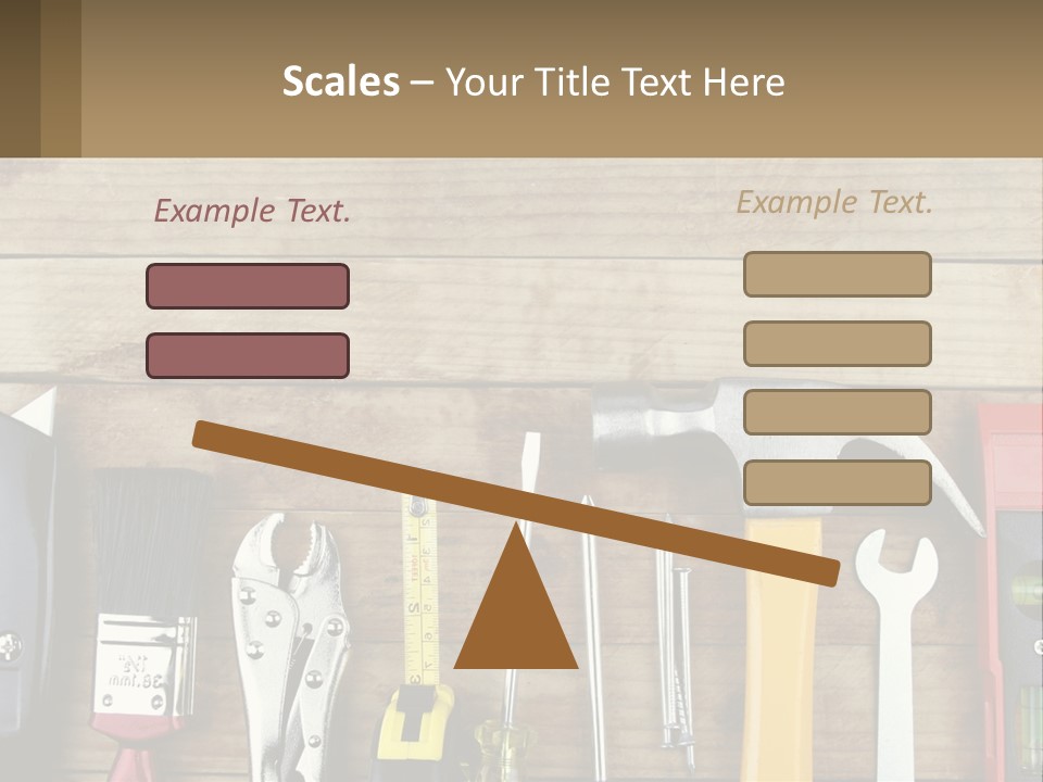A Variety Of Tools On A Wooden Table PowerPoint Template