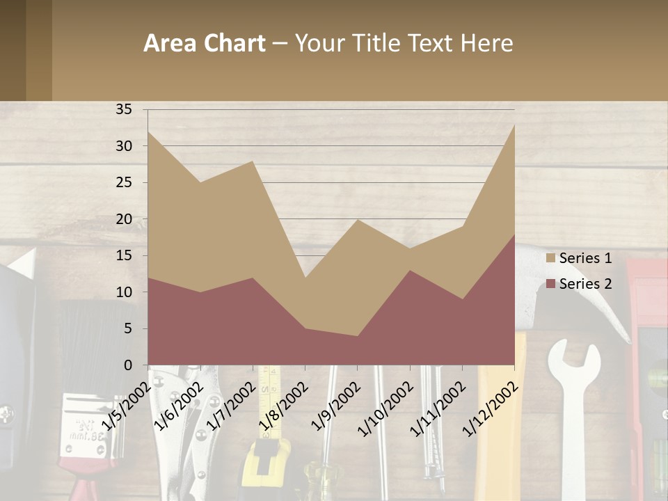 A Variety Of Tools On A Wooden Table PowerPoint Template