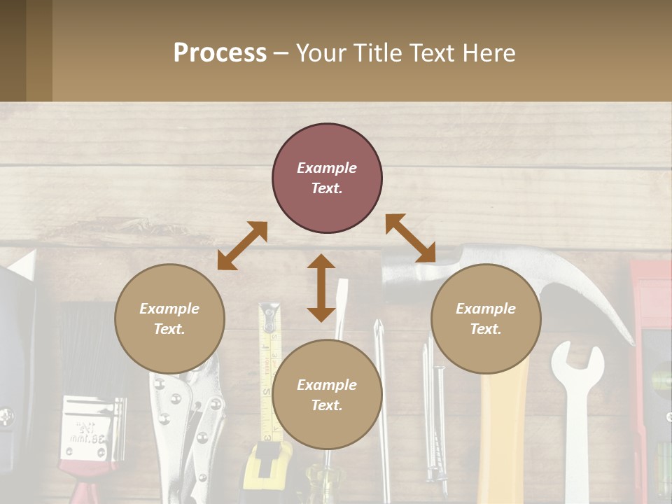 A Variety Of Tools On A Wooden Table PowerPoint Template