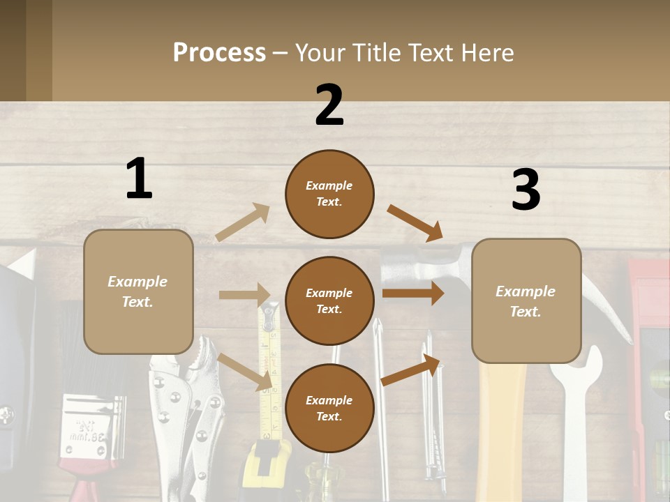 A Variety Of Tools On A Wooden Table PowerPoint Template