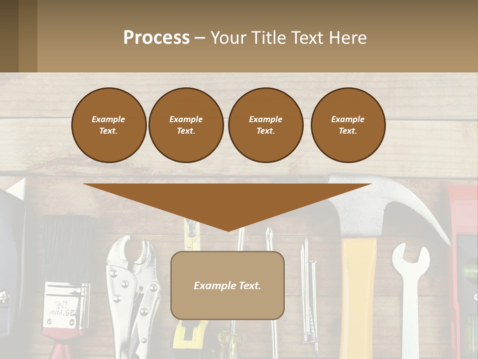 A Variety Of Tools On A Wooden Table PowerPoint Template
