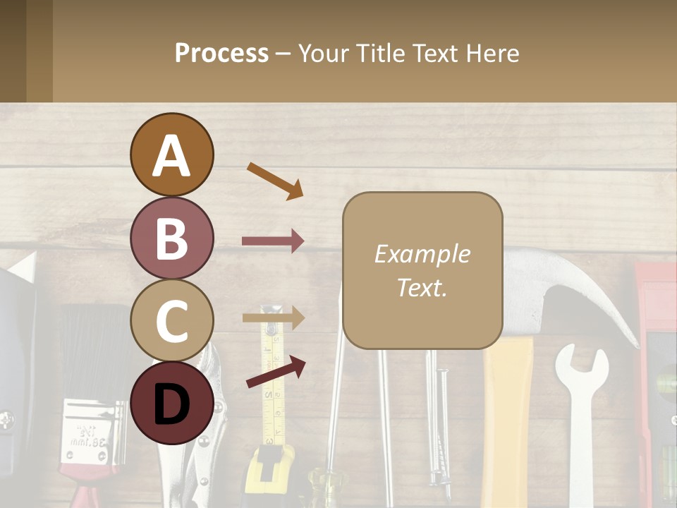 A Variety Of Tools On A Wooden Table PowerPoint Template