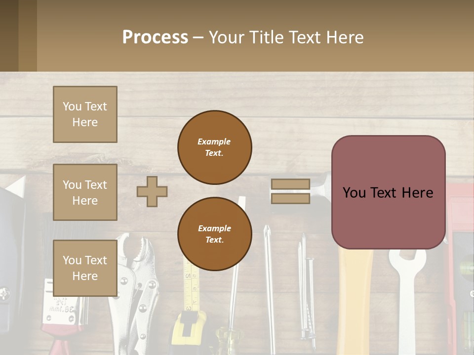 A Variety Of Tools On A Wooden Table PowerPoint Template