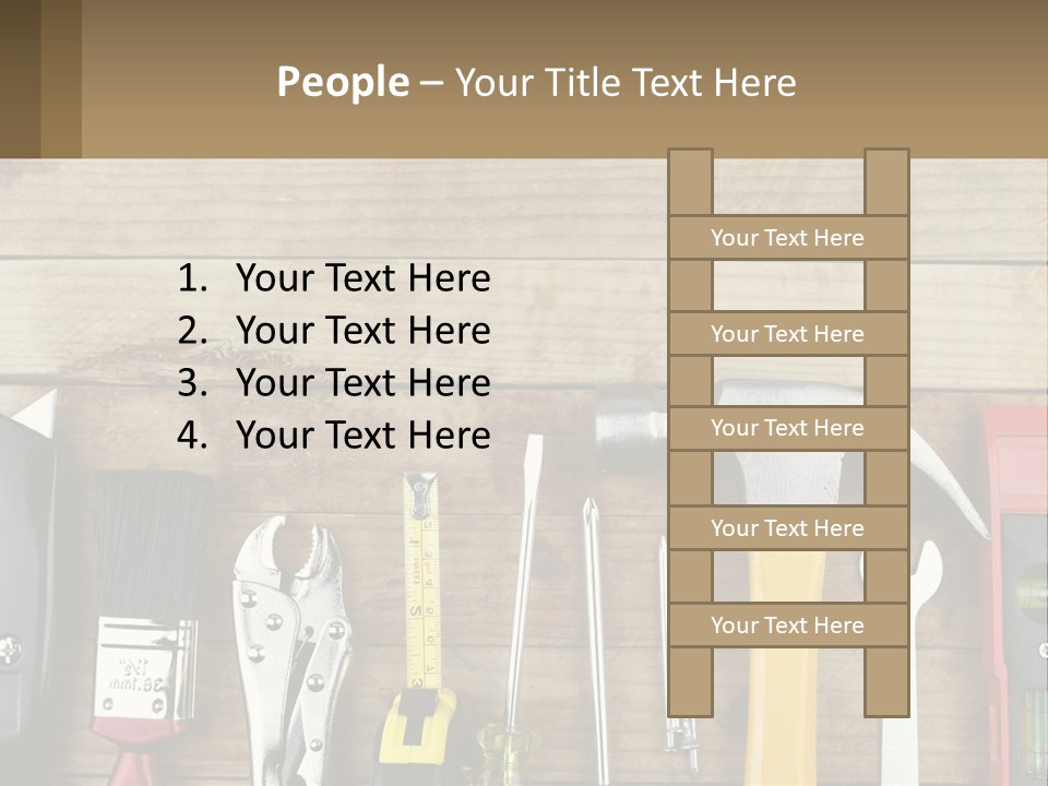 A Variety Of Tools On A Wooden Table PowerPoint Template