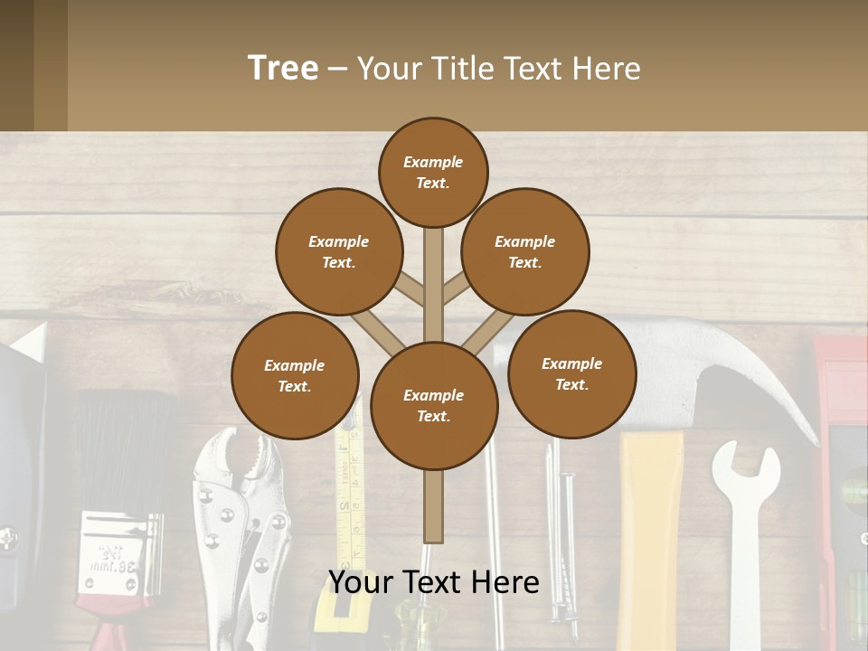 A Variety Of Tools On A Wooden Table PowerPoint Template