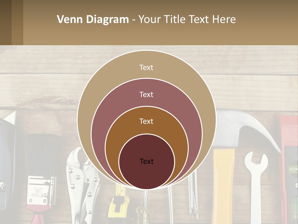 A Variety Of Tools On A Wooden Table PowerPoint Template