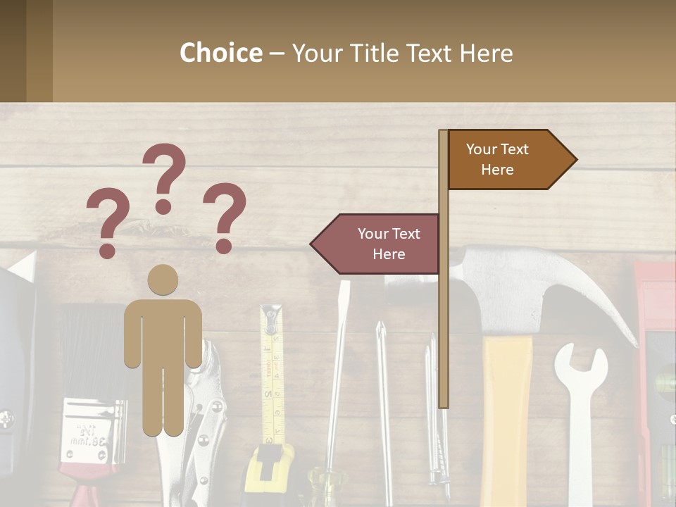 A Variety Of Tools On A Wooden Table PowerPoint Template