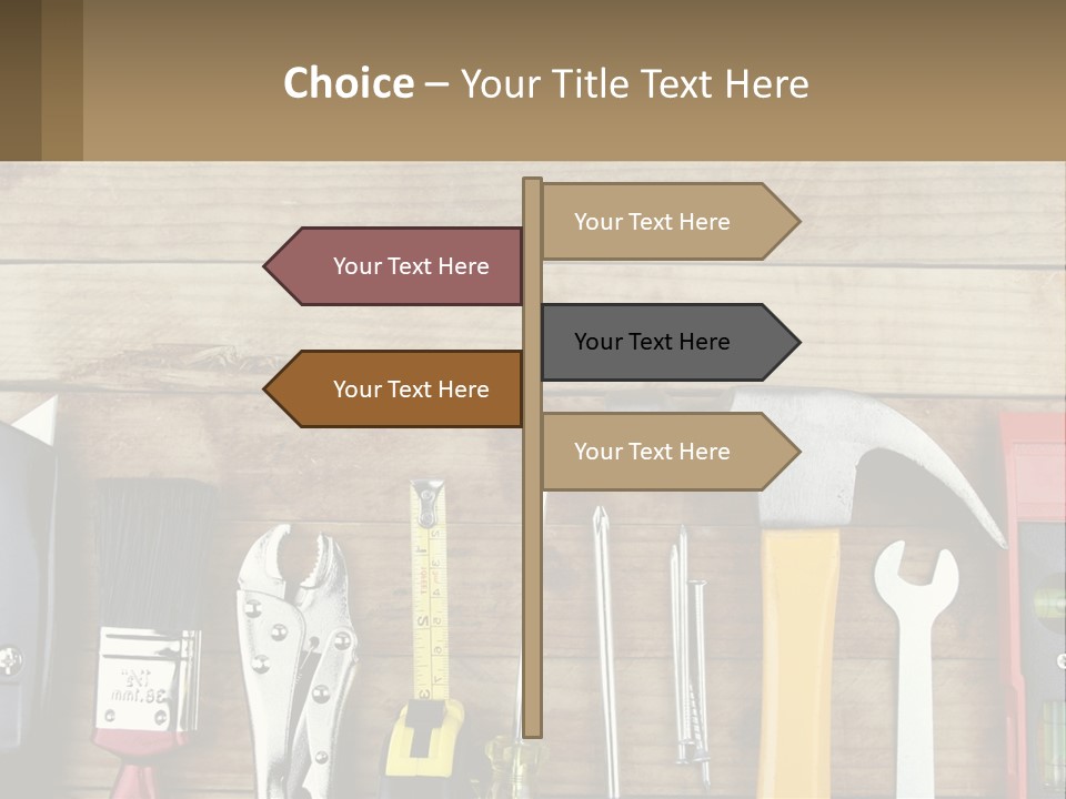 A Variety Of Tools On A Wooden Table PowerPoint Template