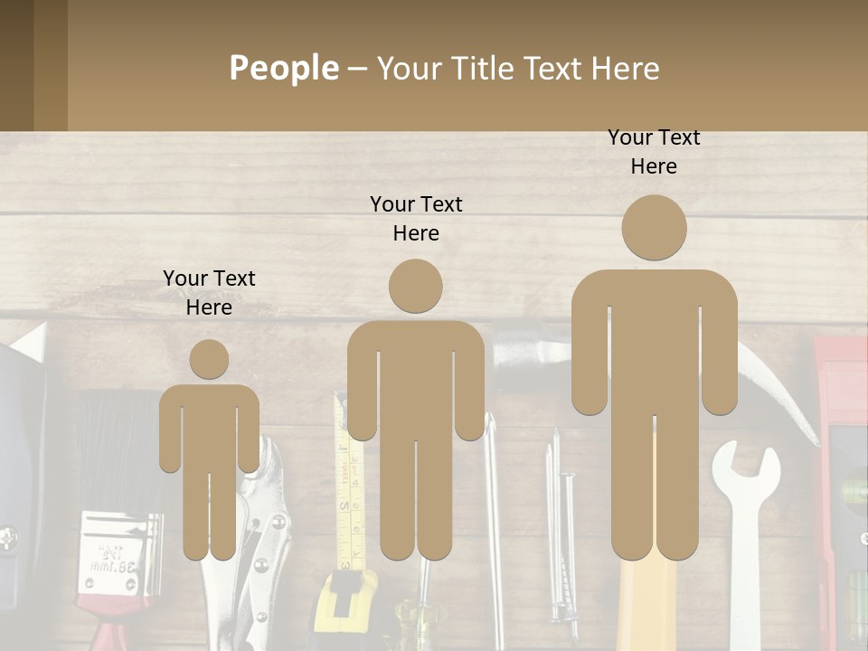 A Variety Of Tools On A Wooden Table PowerPoint Template