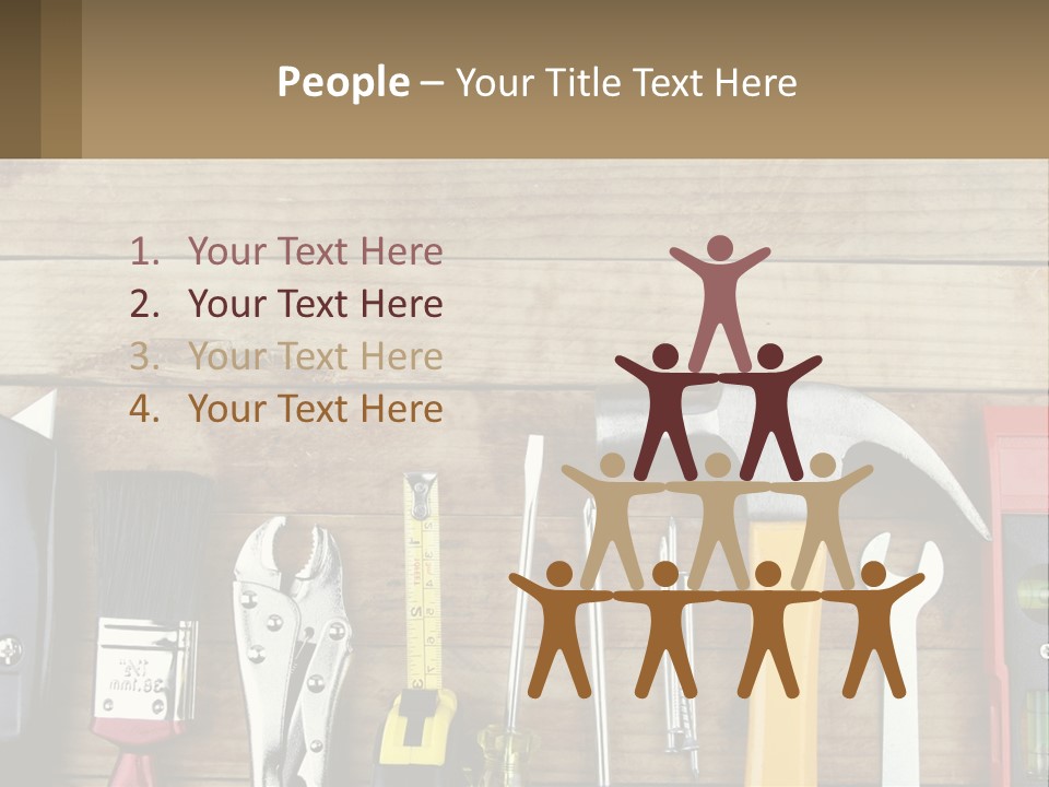 A Variety Of Tools On A Wooden Table PowerPoint Template