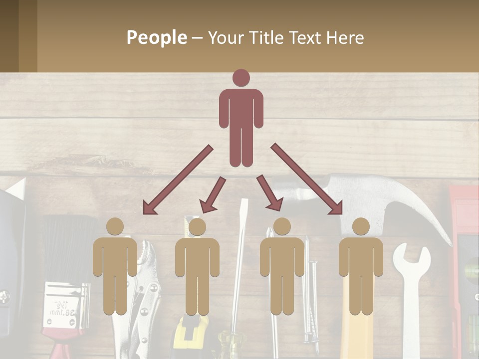 A Variety Of Tools On A Wooden Table PowerPoint Template