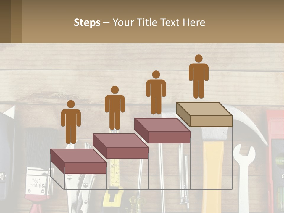 A Variety Of Tools On A Wooden Table PowerPoint Template