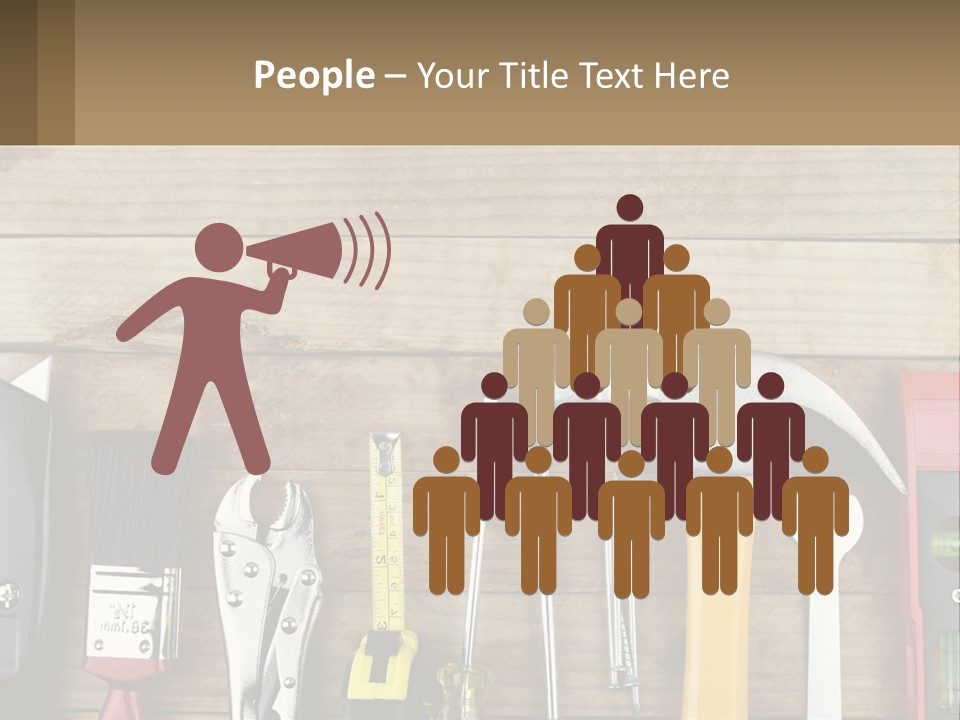 A Variety Of Tools On A Wooden Table PowerPoint Template