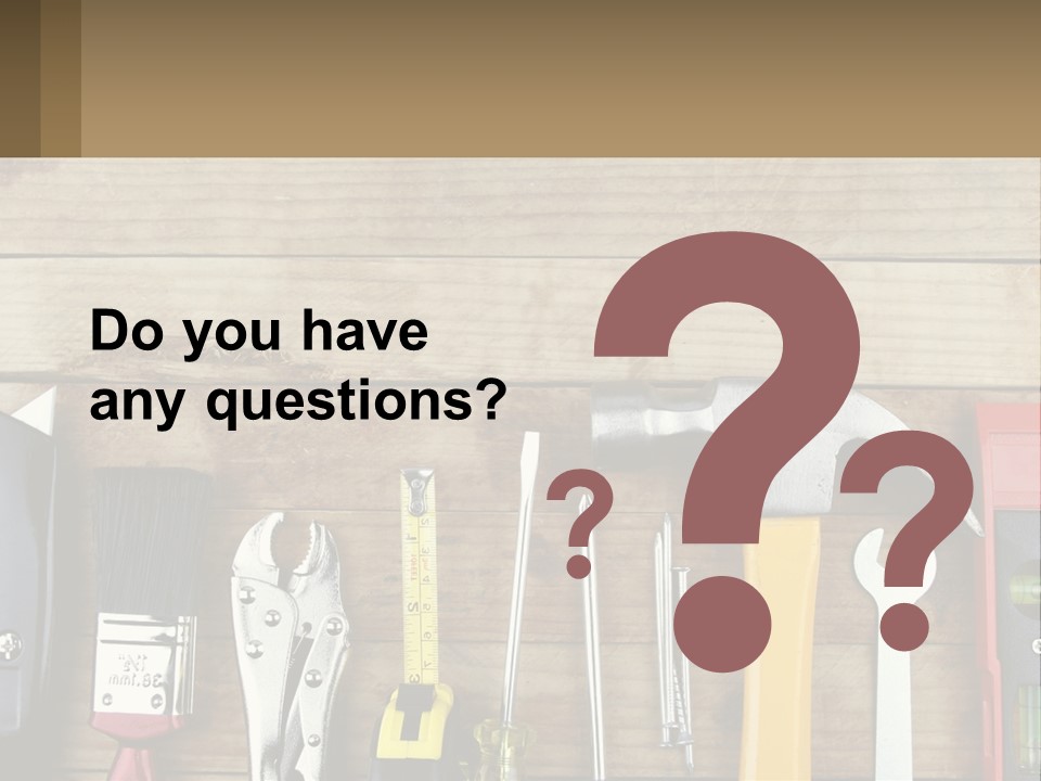 A Variety Of Tools On A Wooden Table PowerPoint Template