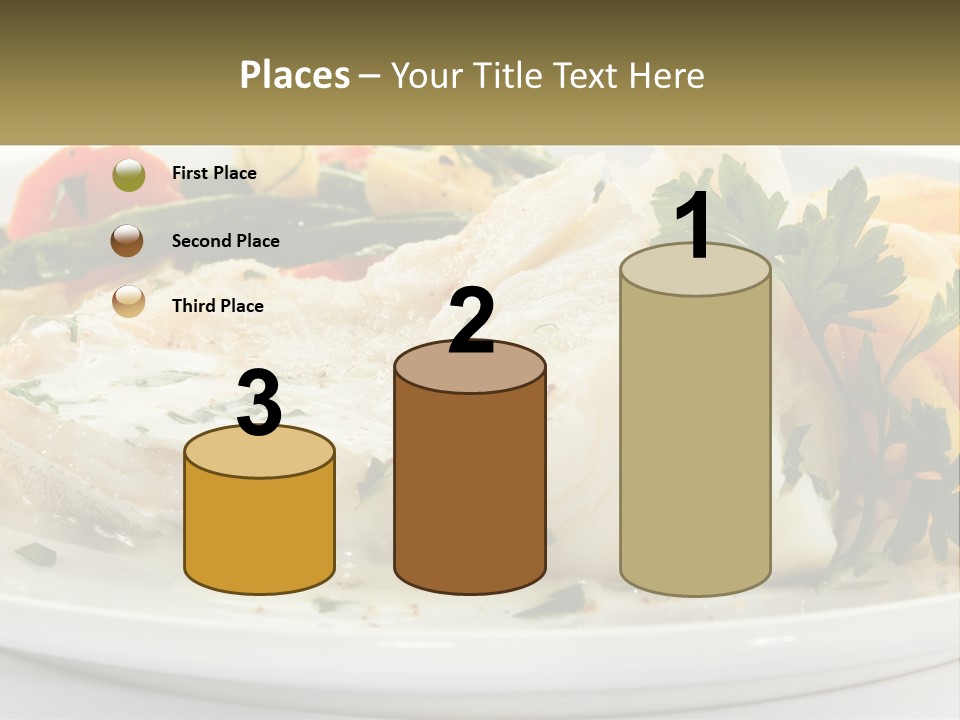 A White Plate Topped With Fish And Vegetables PowerPoint Template