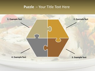 A White Plate Topped With Fish And Vegetables PowerPoint Template