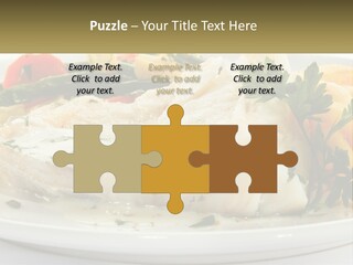 A White Plate Topped With Fish And Vegetables PowerPoint Template