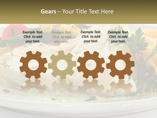 A White Plate Topped With Fish And Vegetables PowerPoint Template