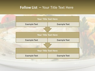 A White Plate Topped With Fish And Vegetables PowerPoint Template