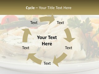 A White Plate Topped With Fish And Vegetables PowerPoint Template