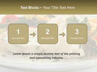 A White Plate Topped With Fish And Vegetables PowerPoint Template