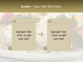 A White Plate Topped With Fish And Vegetables PowerPoint Template