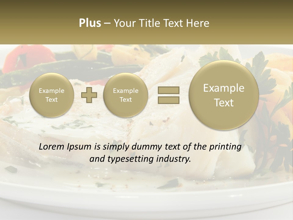 A White Plate Topped With Fish And Vegetables PowerPoint Template