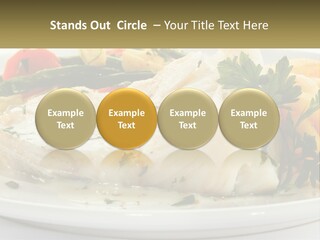 A White Plate Topped With Fish And Vegetables PowerPoint Template