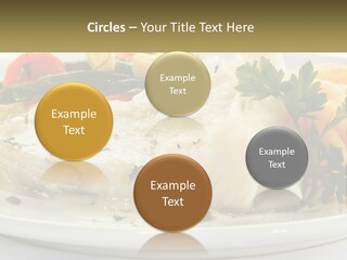 A White Plate Topped With Fish And Vegetables PowerPoint Template