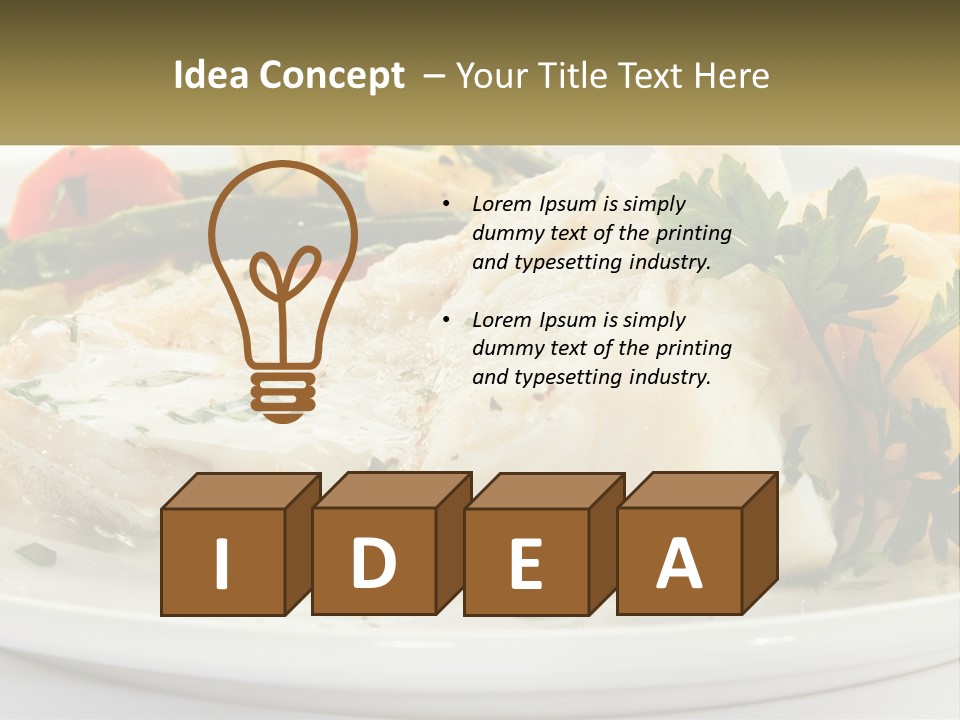 A White Plate Topped With Fish And Vegetables PowerPoint Template