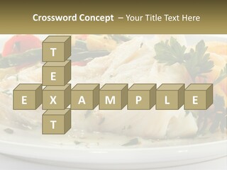 A White Plate Topped With Fish And Vegetables PowerPoint Template