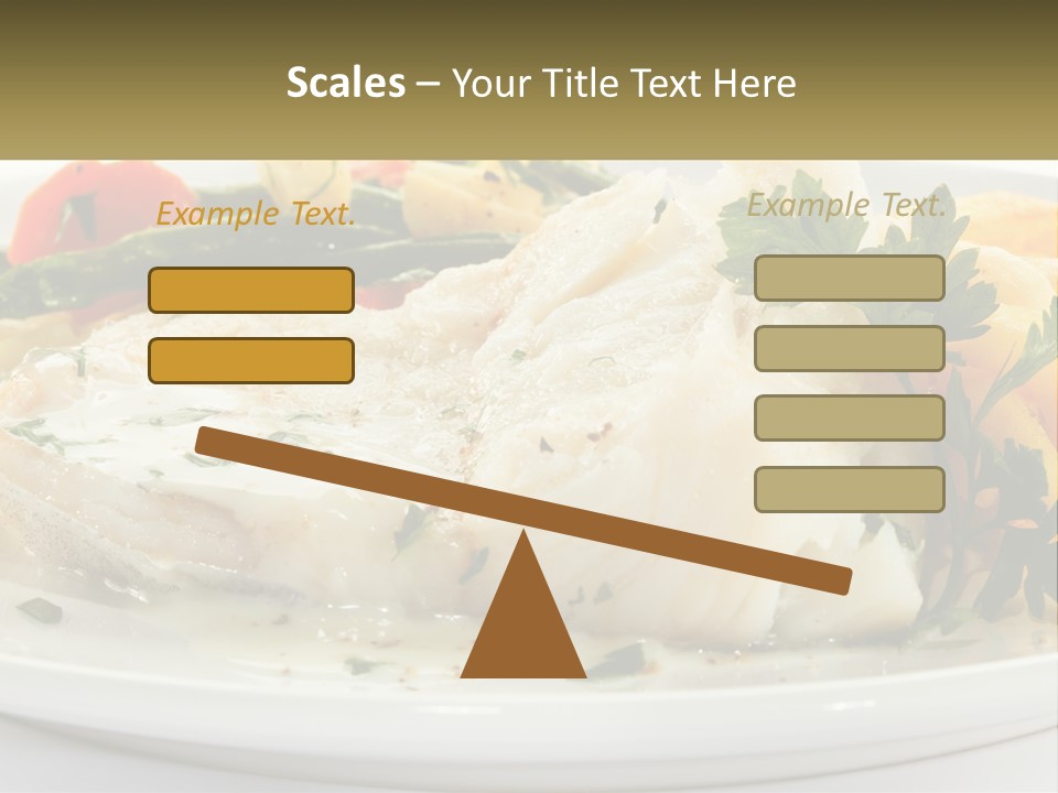 A White Plate Topped With Fish And Vegetables PowerPoint Template