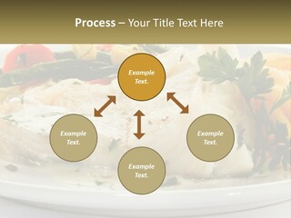 A White Plate Topped With Fish And Vegetables PowerPoint Template