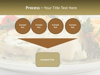 A White Plate Topped With Fish And Vegetables PowerPoint Template