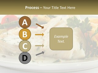 A White Plate Topped With Fish And Vegetables PowerPoint Template