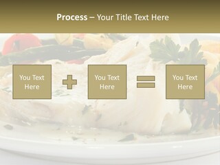 A White Plate Topped With Fish And Vegetables PowerPoint Template