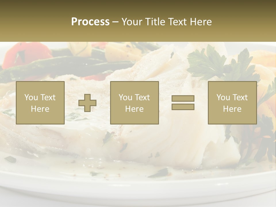 A White Plate Topped With Fish And Vegetables PowerPoint Template