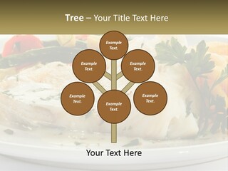 A White Plate Topped With Fish And Vegetables PowerPoint Template