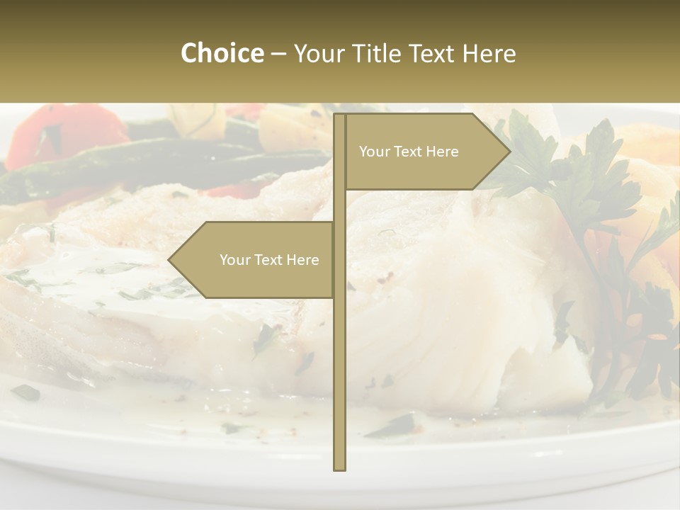 A White Plate Topped With Fish And Vegetables PowerPoint Template