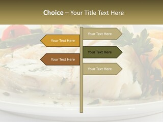 A White Plate Topped With Fish And Vegetables PowerPoint Template