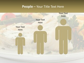 A White Plate Topped With Fish And Vegetables PowerPoint Template