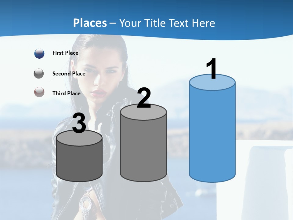 A Woman In A Leather Jacket Is Posing For A Picture PowerPoint Template