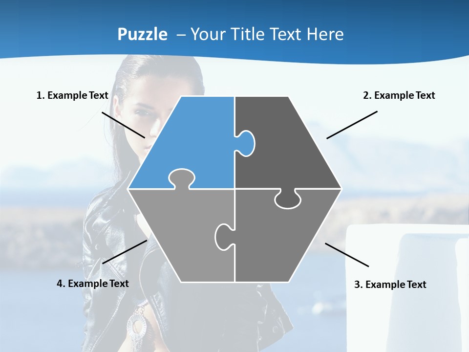 A Woman In A Leather Jacket Is Posing For A Picture PowerPoint Template