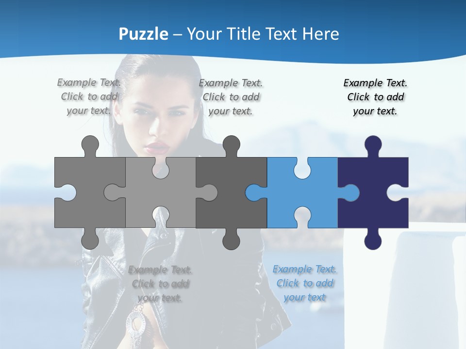 A Woman In A Leather Jacket Is Posing For A Picture PowerPoint Template