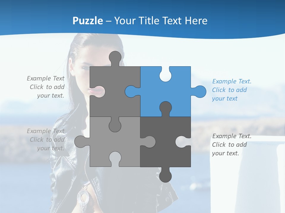 A Woman In A Leather Jacket Is Posing For A Picture PowerPoint Template