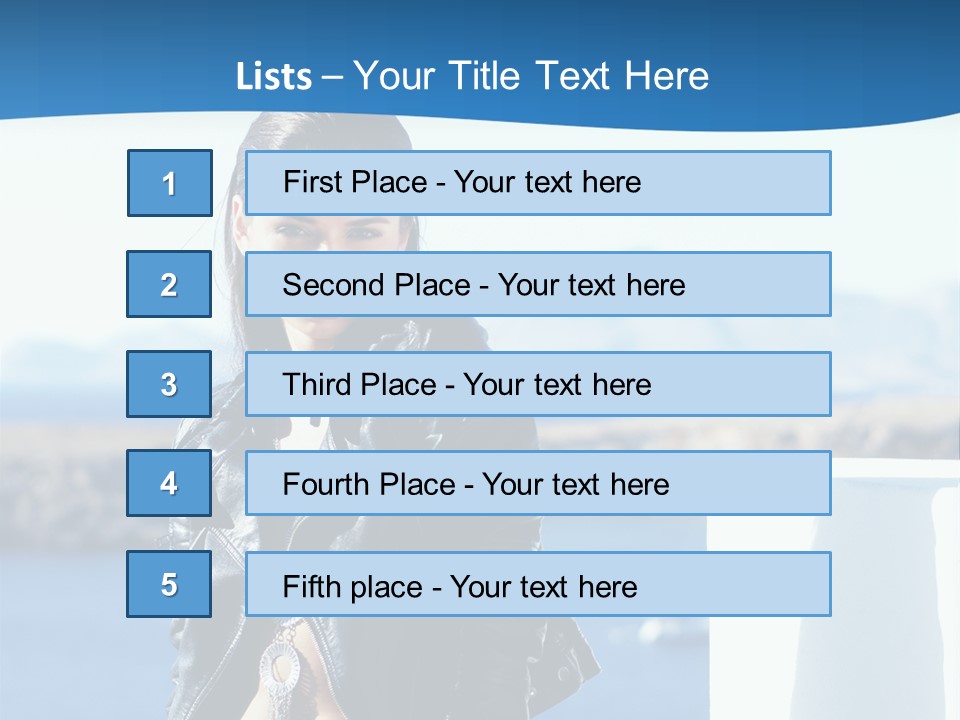 A Woman In A Leather Jacket Is Posing For A Picture PowerPoint Template